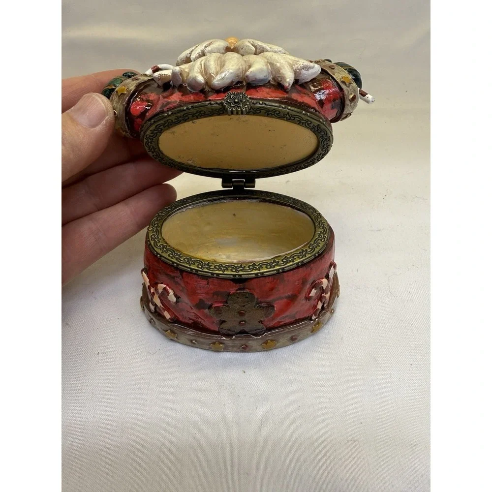Santa Claus Trinket Box Hand-Painted Ceramic Hinged Christmas Figurine